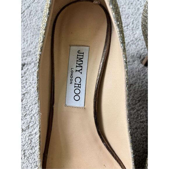 EUC Jimmy Choo Isabel Champagne Glitter Peep-Toe Pumps, Sz 39, $795 - Picture 9 of 11